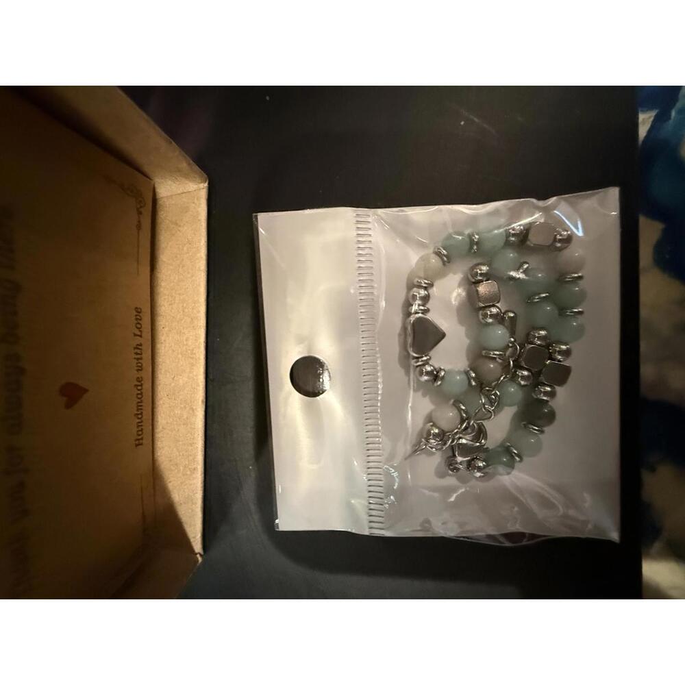 Tony & Sandy Handmade Beaded Bracelet Set with Heart Charm